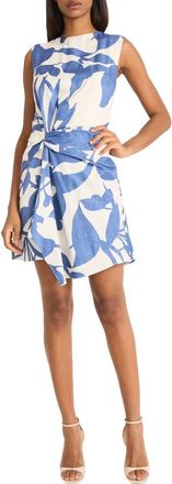 Maggy London Sleeveless Draped Front Asymmetric Hem Dress in Cream/Denim Blue at Nordstrom Rack, Size 18
