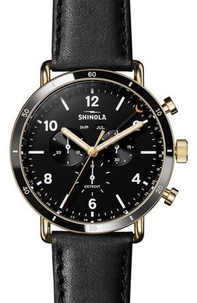 Shinola Canfield Sport Chronograph Leather Strap Watch, 45mm in Blackmatte at Nordstrom