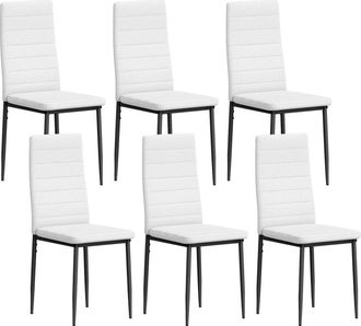 HOMCOM Homcom Pack De 6 Sillas De Comedor Modernas, Sillas De Cocina Tapizadas En Lino Sint&eacute;tico Con Respaldo Alto Y Patas De Metal, 41x50x97cm, Blanco