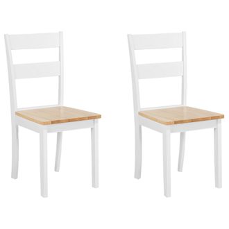 Beliani Conjunto De 2 Sillas De Comedor Blancas Y Madera De Caucho Clara Con Respaldo De Listones Georgia