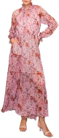 Melloday Long Sleeve Front Tie Maxi Dress in Pink Multi at Nordstrom Rack, Size X-Small
