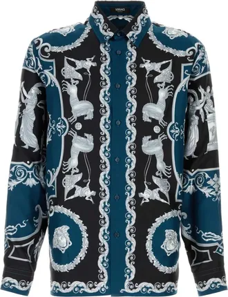 Versace Blue Regular Printed Shirt