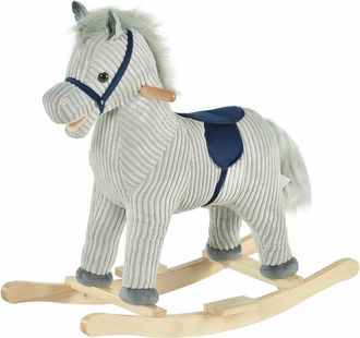 HOMCOM Caballito Balanc&iacute;n Para Ni&ntilde;os De +3 A&ntilde;os Caballo Mecedora De Peluche Madera Con Reposapi&eacute;s Sonidos De Relinchos Y Galopes Carga 45 Kg 73x35x64 Cm