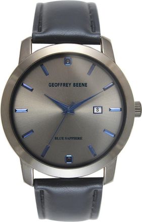 Geoffrey Beene Genuine Black Diamond Leather Strap Watch, 41mm - 0.001ct. in Gunmetal/Black at Nordstrom Rack