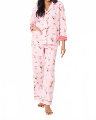 PJ Salvage Tini Time Drink Print 3-Piece Flannel Pajama Set In Pink