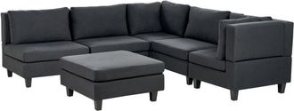 Beliani Modular Corner Sofa 5 Seater UNSTAD Fabric Black with Ottoman Left Hand