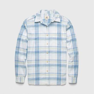 Surfside Supply Mens Brian Slub Plaid Shirt In White/blue Combo