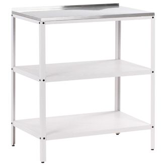 Beliani Isla De Cocina De Jard&iacute;n Exterior Con Estantes Y Encimera De Acero Inoxidable 80x50x92 Cm Blanco Vilama