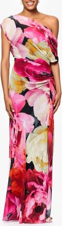 Betsy & Adam Floral One-Shoulder Gown in Fuchsia/Blush at Nordstrom, Size 10