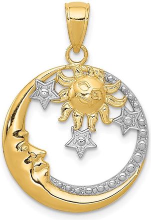 Diamond2Deal 10k Yellow Gold Rhodium Diamond-Cut Moon, Stars, Sun Pendant