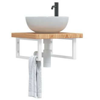 Berkfield Home Basin Shelf Wall Mounted Steel & Solid Wood Oak in Brown