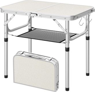 Woltu Woltu Mesa De Jard&iacute;n Plegable, Altura Regulable 25/36/50/60 Cm, Blanca