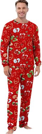 Generic 67 Meme Pyjamas Set Mens Pyjamas Sets Long Sleeve Pjs Set Soft Loungwear Print Top and Comfy Pant Outfit Christmas Pjs For Adults (Red, XXXL)