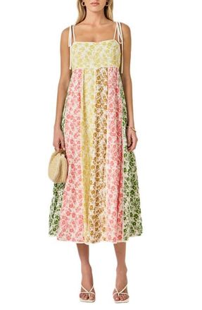 English Factory Colorblock Floral Tie Strap Midi Sundress in Multi at Nordstrom, Size X-Small
