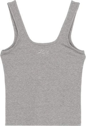 Karl Lagerfeld logo tank top - women - Viscose/Polyester/Nylon/Metallised Fibres/Spandex/Elastane - S - Grey