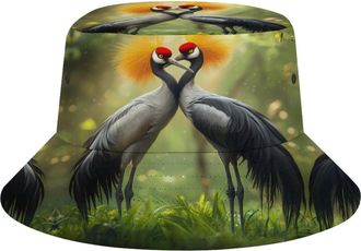 Generic Gray-Crested Cranes Bucket Hats Summer Sun UV Protection Hat Travel Beach Cap with Pattern for Men Women