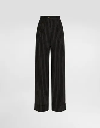 Dolce & Gabbana Pinstripe Bi-stretch Wool Trousers - Woman Pants And Shorts Multicolor Wool 44
