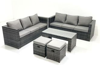 Fimous Fimous - Garden Outdoor Rattan Furniture Set with Sofa Coffee table 2 Small Footstools Dark Grey Mixed