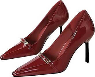 Generic Women Casual Stiletto Heel Pumps Fashion Buckle Detail Wedding Party Dress Shoes Red