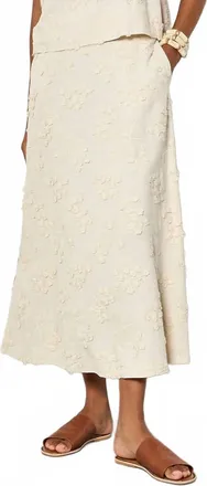 Apricot Dandelion Embroidered Midaxi Skirt In Stone