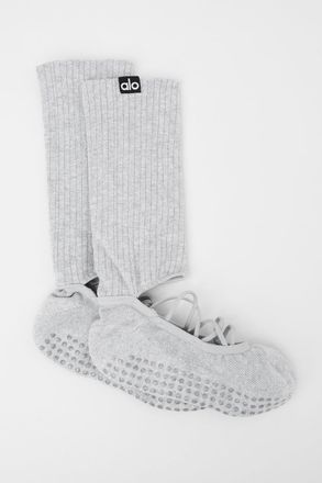 Alo | Womens Strappy Siren Grip Socks in Athletic Heather Grey, Size: S/M (5-7.5)