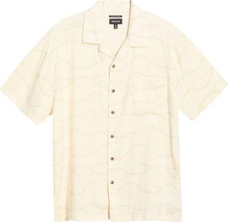 Brixton Bunker Slub Print Camp Shirt in Whitecap/Black Swallows at Nordstrom, Size Xx-Large