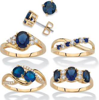Palm Beach Jewelry 9.42 TCW Sim. Sapphire 14k GP Earrings & Ring Set