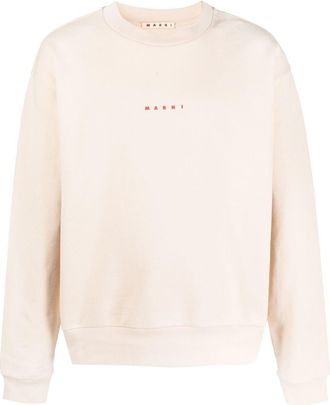 Marni logo-print crew-neck sweatshirt - men - Cotton - 48 - Neutrals