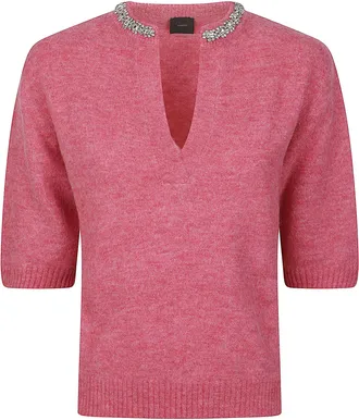 Pinko Innsbruck Alpaca-Blend Short-Sleeve V-Neck Sweater