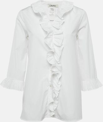Max Mara White Cotton Ruffled Button Front Shirt