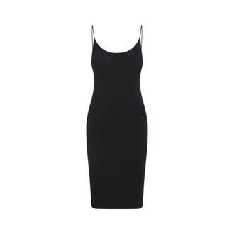 Saint Laurent Cassandre Open-Back Ribbed Knit Dress - Dames - Jurken - Zwart - Maat: XL Viscose