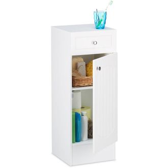 Relaxdays Mobile Bagno in mdf, Armadietto con Cassetto, Design a Lamella, con unAnta, hlp: 80 x 30,5 x 30,5 cm, bianco - Relaxdays