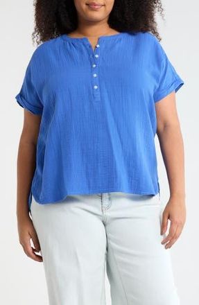 Caslon Cotton Gauze Popover Top in Blue Dazzle at Nordstrom Rack, Size 2X