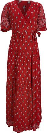 BA&SH Ba & sh Madonna Fil Coupé Georgette Maxi Wrap Dress In Red Silk