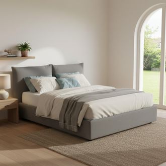 Dmora Dmora - Cama Matrimonial Dmlaka, Cama Contenedor Con Revestimiento De Tela, 100% Made In Italy, Apertura Frontal, Adecuado Para Colch&oacute;n 160x190 Cm, Gr