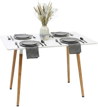 Relaxdays Relaxdays dining table, rectangular, HxWxD: 75x110x70 cm, MDF & bamboo, for 4 people, Scandinavian, white/natural