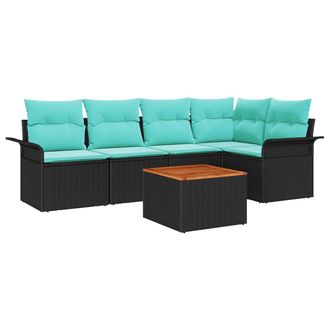 vidaXL Conjunto De Sof&aacute;s De Jard&iacute;n 6 Pcs Negro Rat&aacute;n Sint&eacute;tico Vidaxl