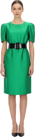 Parosh Green Round Neck Knee Length Dress