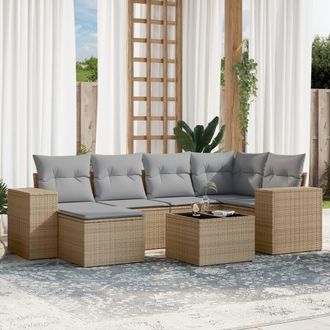 vidaXL Vidaxl - Set Sof&aacute;s De Jard&iacute;n 7 Piezas Y Cojines Rat&aacute;n Sint&eacute;tico Beige
