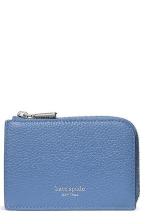 Kate Spade New York mini pebble leather zip card case in Blue at Nordstrom