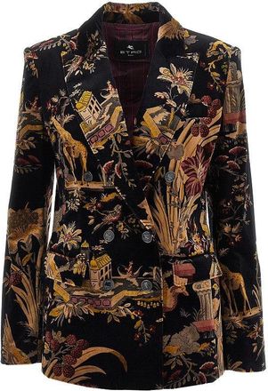 Etro Paisley velvet double-breasted jacket Woman 44
