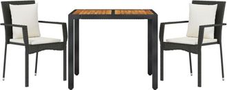 vidaXL Set Comedor De Jard&iacute;n 3 Pzas Con Cojines Rat&aacute;n Sint&eacute;tico Negro Vidaxl