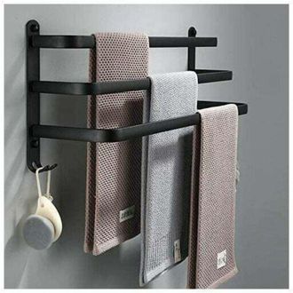 OEM Toallero De Ba&ntilde;o: Toallero Adhesivo De Pared Negro Para Ducha Y Cocina, Impermeable Y Equipado Con Ganchos (tres Barras De 70 Cm) -crezuo