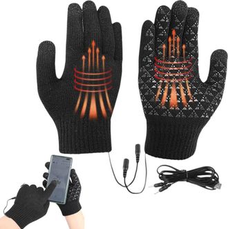 Generic USB Heated Gloves Winter Thermal Gloves for Men Women Touch Screen Knitted Gloves 5V Full Finger Electric Thermal Gloves for Driving Running Indoor Ou