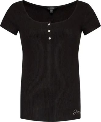 Guess Tops, Dames, Zwart, S, Handtekening Logo T-shirt voor vrouwen