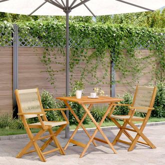 Berkfield Home 3 Piece Bistro Set Beige Polypropylene & Solid Wood