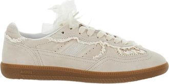 Alohas Cream Suede Low-Top Sneakers with Intricate Crochet Detailing