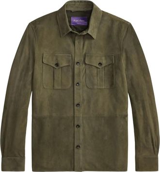 Ralph Lauren Purple Label Giacca-camicia in pelle scamosciata con bottoni - Verde