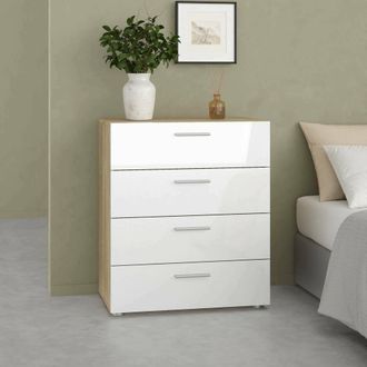Dmora C&oacute;moda Dmora De Cuatro Cajones, Roble Y Blanco Brillante, 70 X 82 X 40,25 Cm, Con Embalaje Reforzado