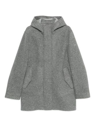 Manuel Ritz Hooded Grey Wool Coat With Flap Pockets And Concealed Closure
